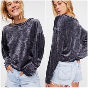 •WE THE FREE• Gray Crushed Velvet Milan Pullover Sweater